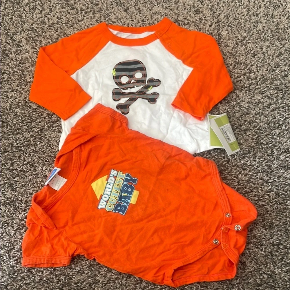 Bon Bebe Orange Onesie 3-6 month & Circo Orange/white Long Sleeve Skull Top